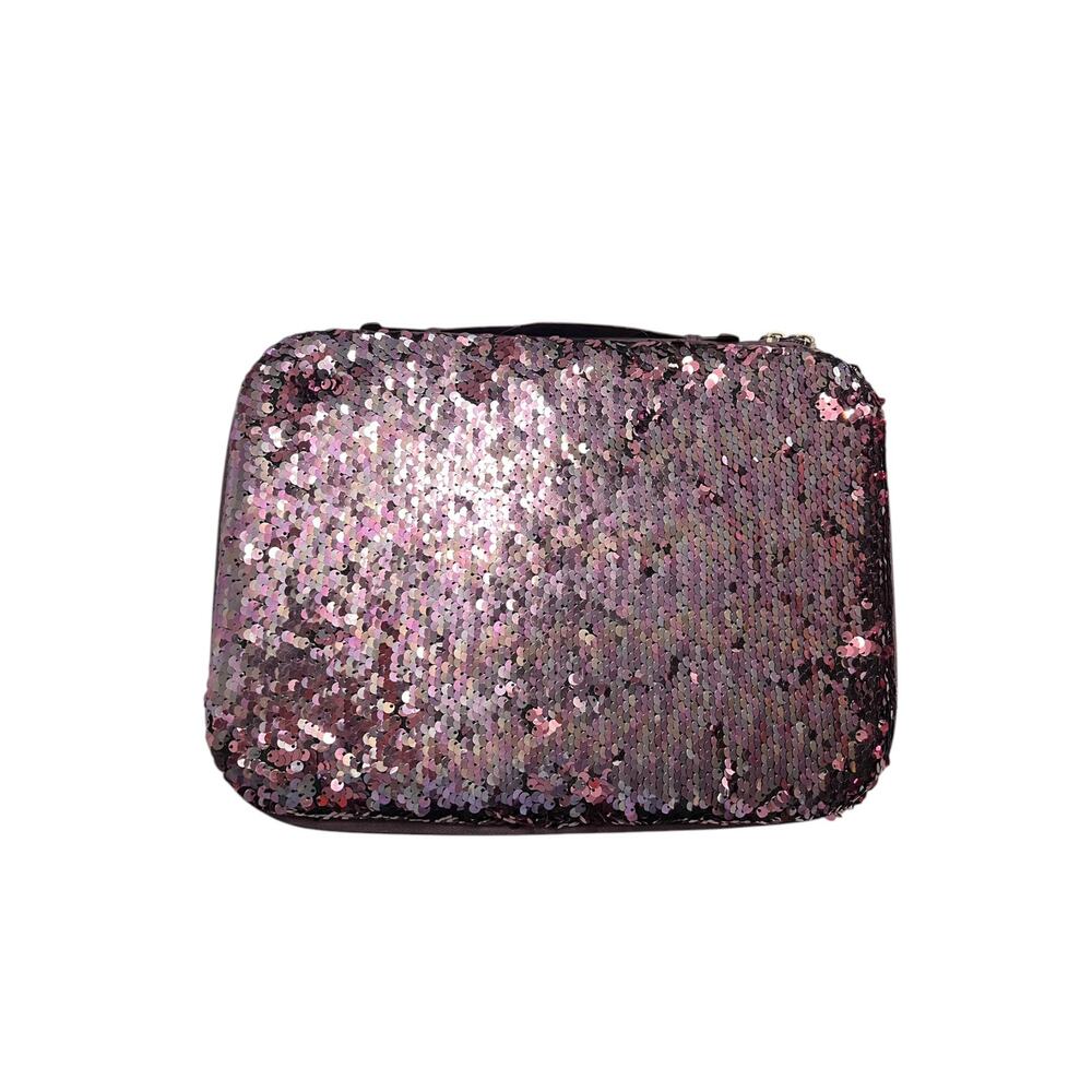 Ulta Make up Cases Zip Up Sequins Purple & Silver Hard Case Gold & Tan